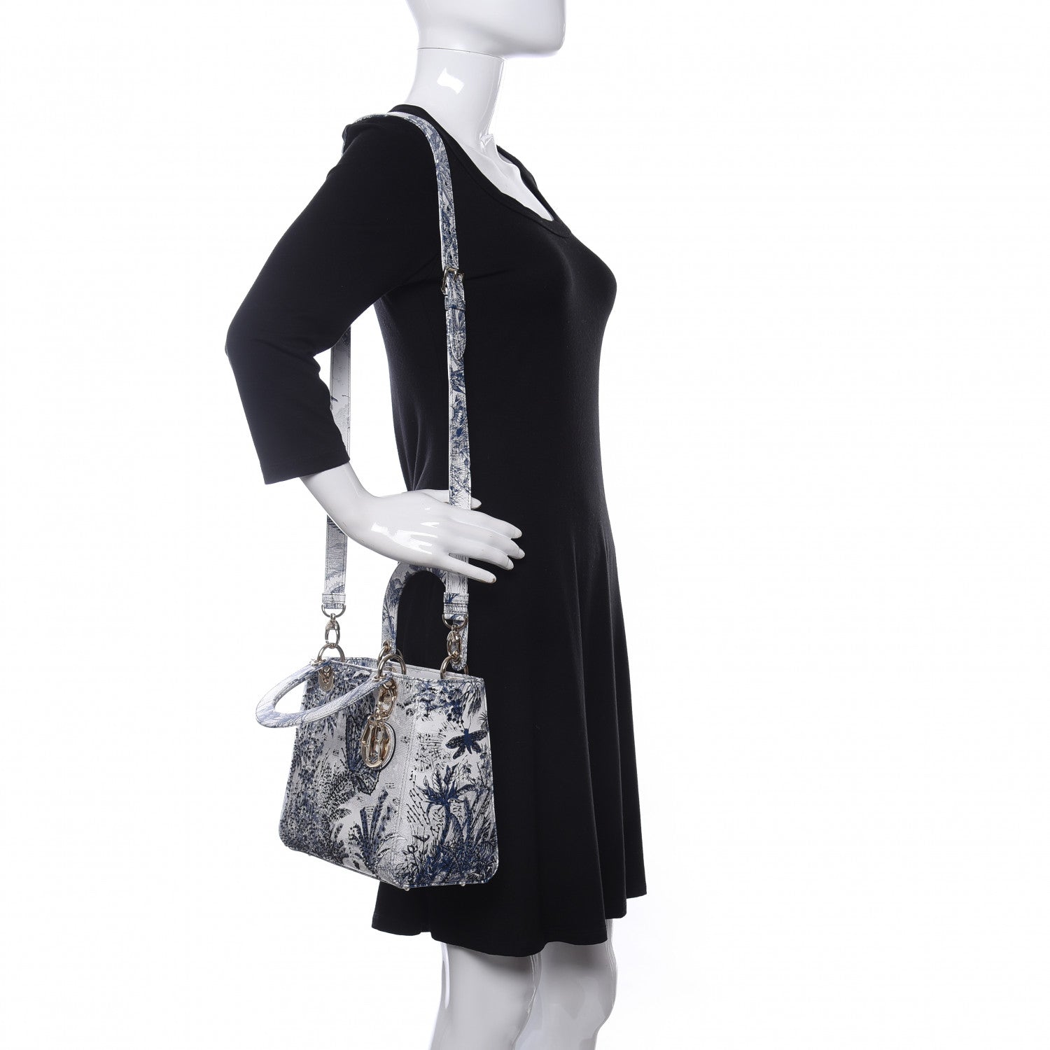 Christian Dior Lambskin Embroidered Medium Palm Tree Toile De Jouy Lady Dior Blue 2 of 11
