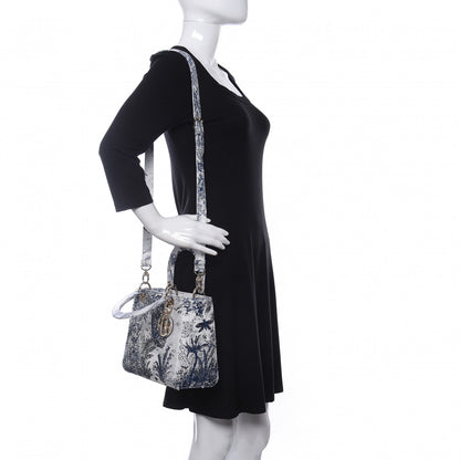 Christian Dior Lambskin Embroidered Medium Palm Tree Toile De Jouy Lady Dior Blue 2 of 11