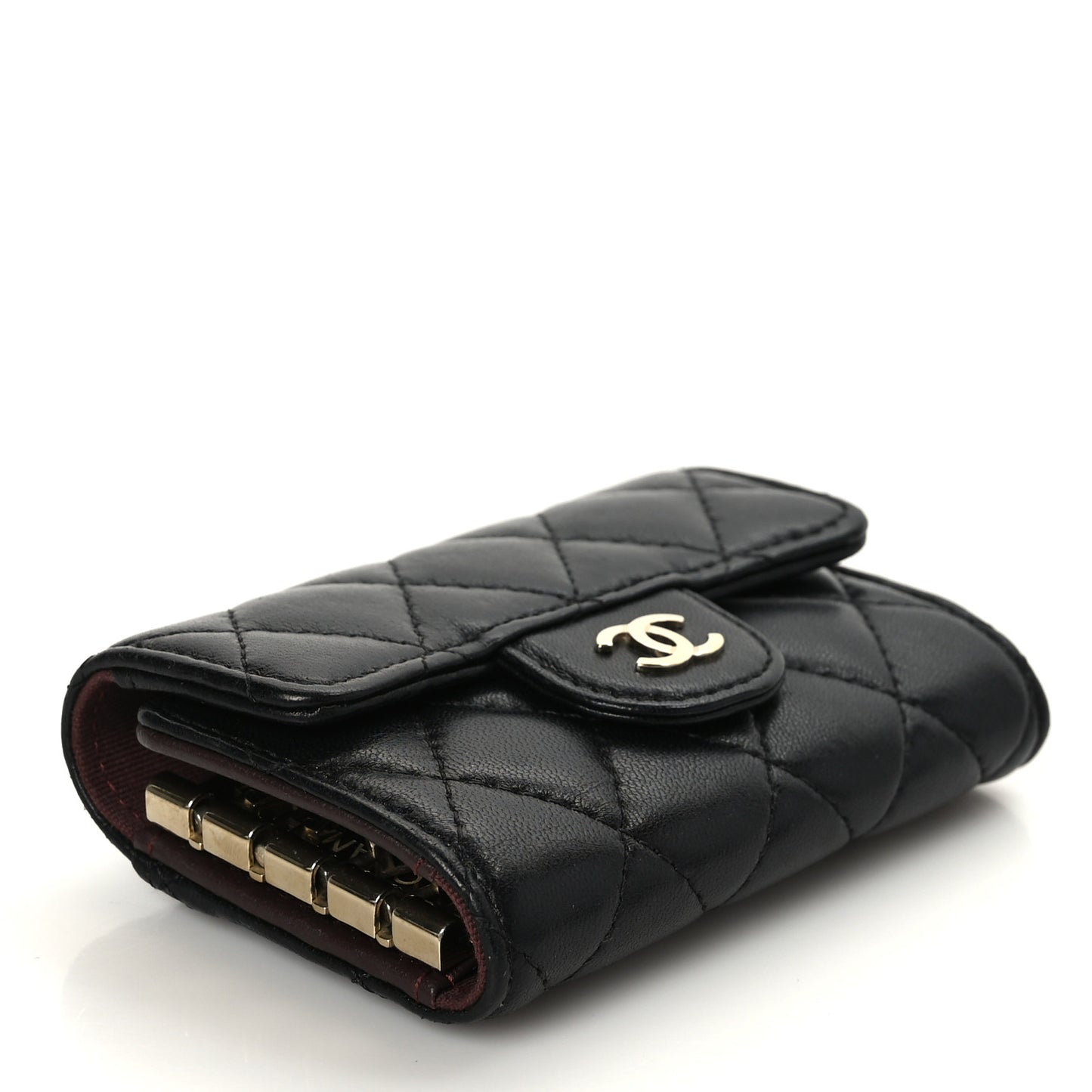 Lambskin Quilted Classic 4 Key Holder Wallet Black