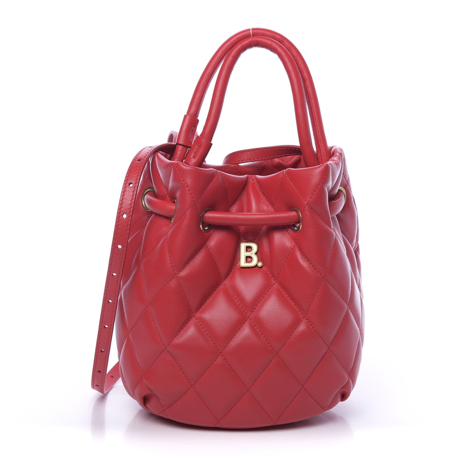 Balenciaga Nappa Calfskin Quilted Touch B Bucket Bag Bright Red 1 of 9