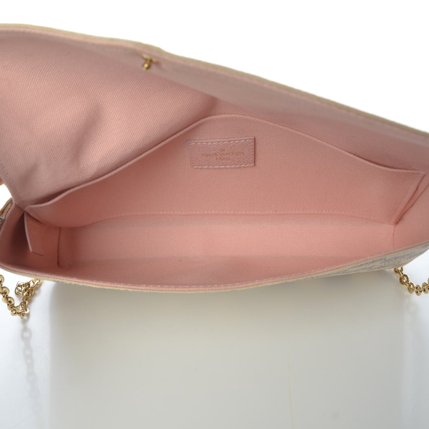 Damier Azur Pochette Felicie Chain Wallet Rose Ballerine