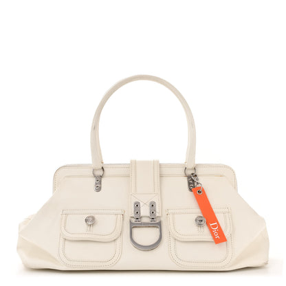 Christian Dior Calfskin Buckle Frame Satchel White 1 of 17