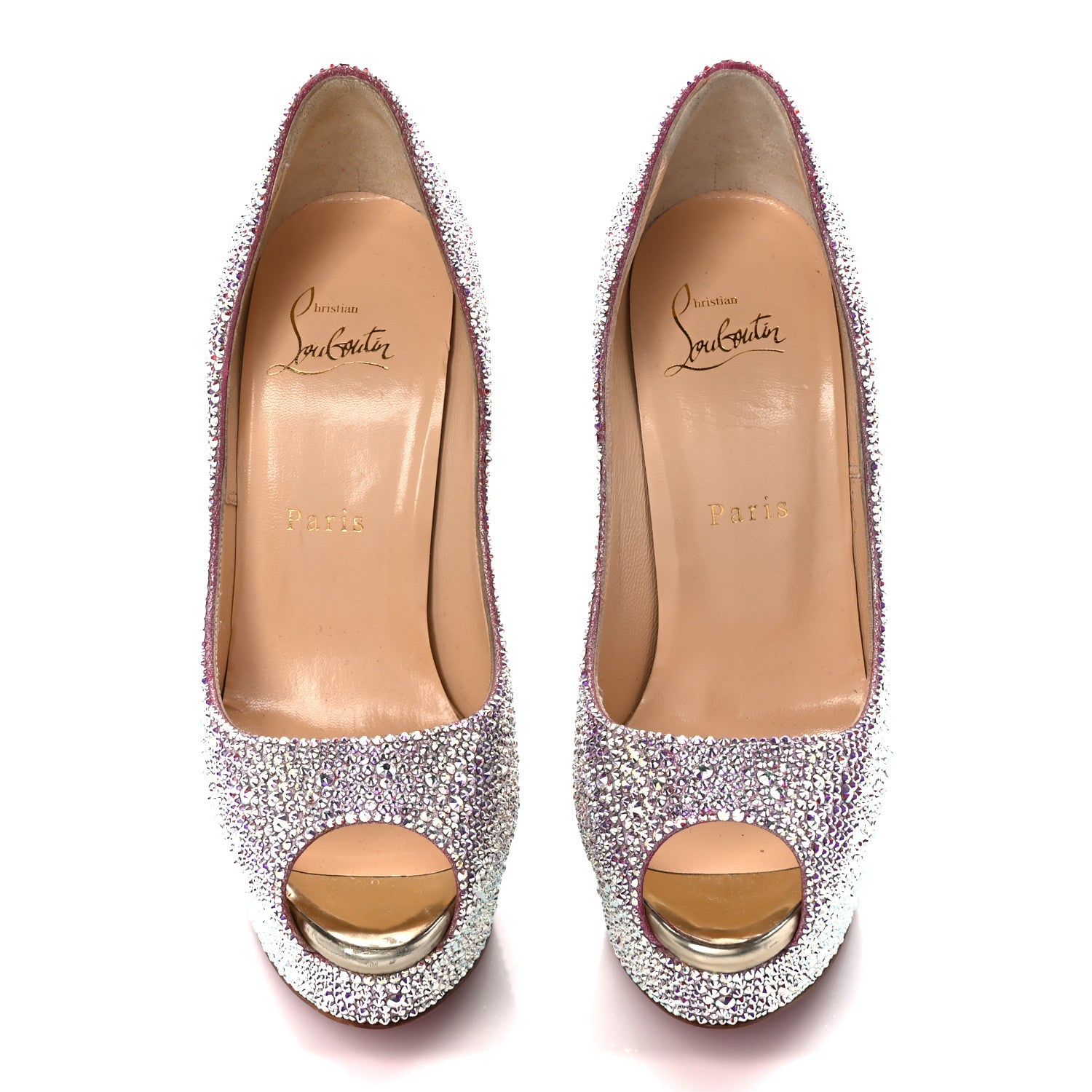 Christian Louboutin Suede Metallic Strass Lady Peep 150 Pumps 37.5 Aurora Borea 2 of 7