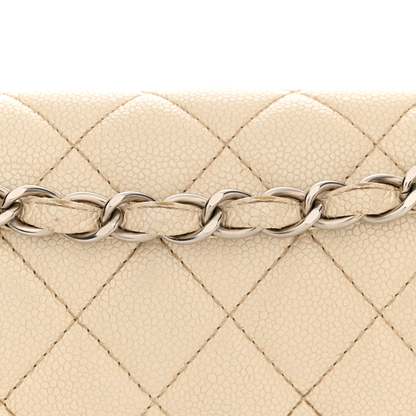 Iridescent Caviar Quilted Jumbo Double Flap Dark White