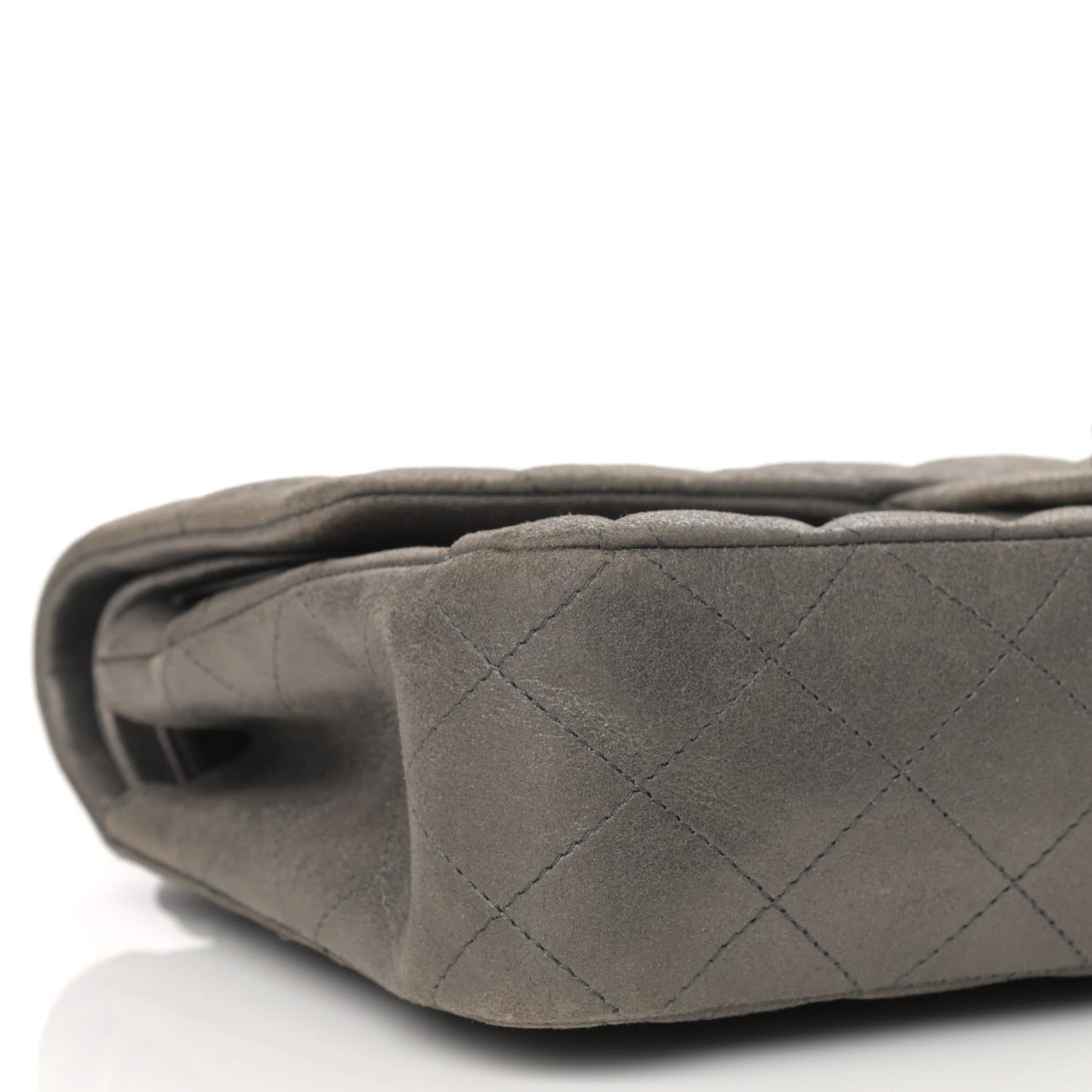 Metallic Lambskin Quilted Medium Double Flap Pewter