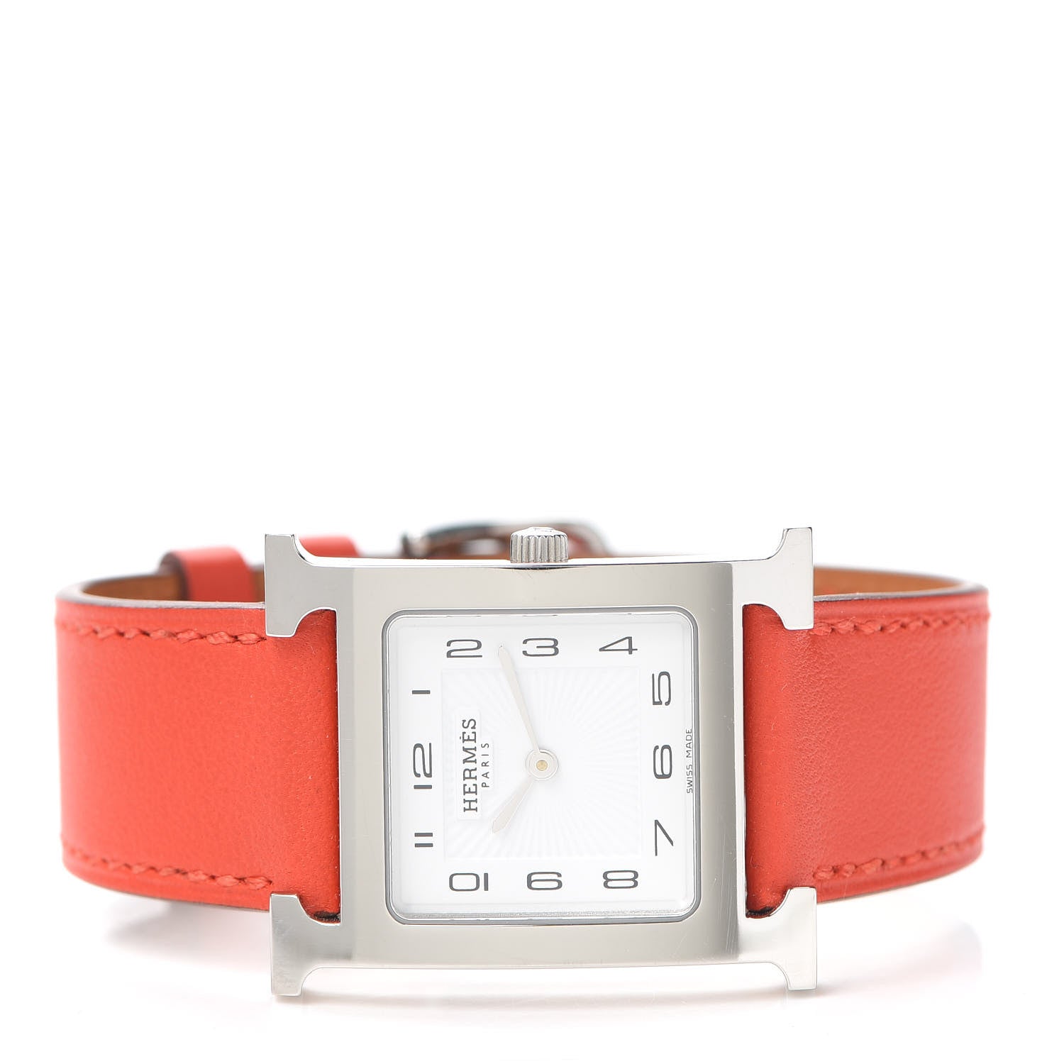 Hermes Stainless Steel Swift 26mm Heure H Hour Quartz Watch Orange 3 of 6