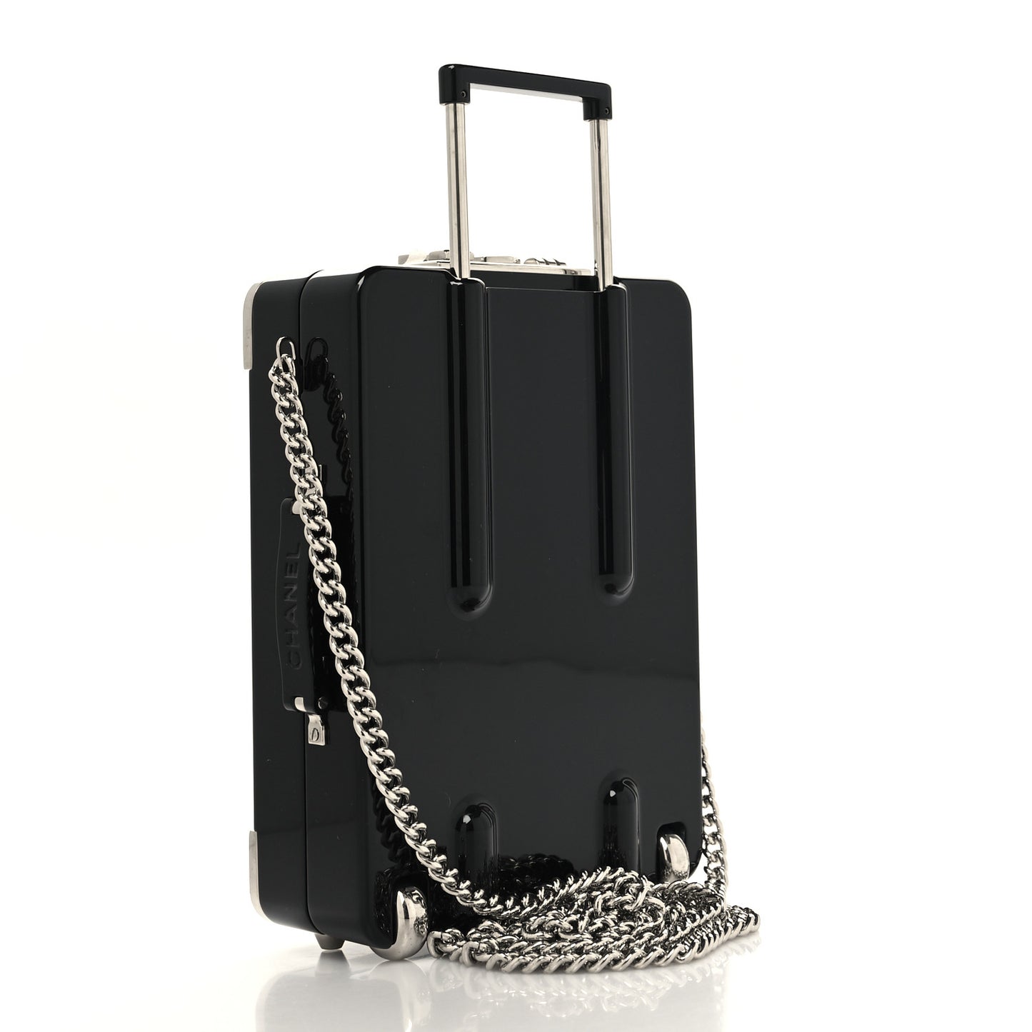 Plexiglass Patent Evening In The Air Mini Trolley Minaudiere Clutch Black Gold