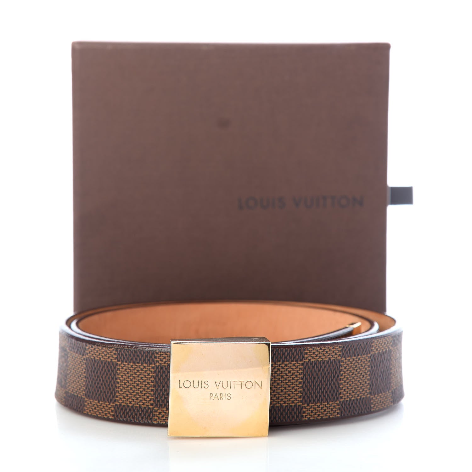 Louis Vuitton Damier Ebene LV Paris Buckle Belt 75 30 Gold 9 of 9