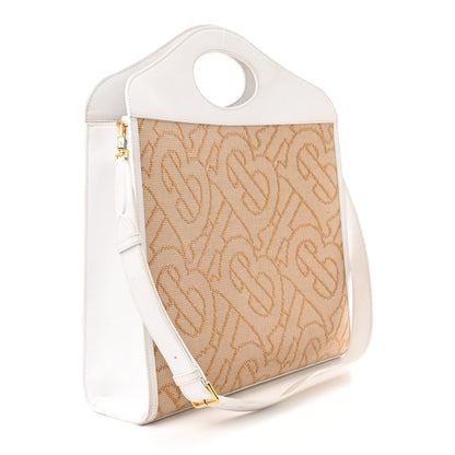 Burberry Monogram Canvas Smooth Calfskin Medium Pocket Bag White Beige 3 of 20