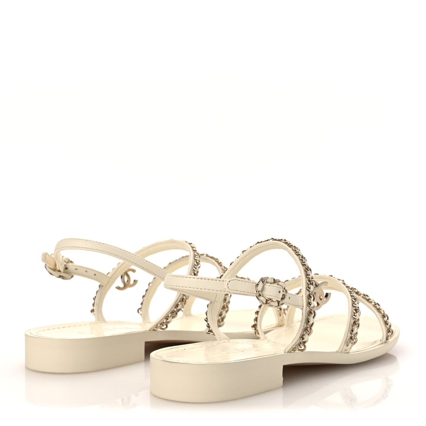 Lambskin CC Chain Flat Sandals 38 Ivory