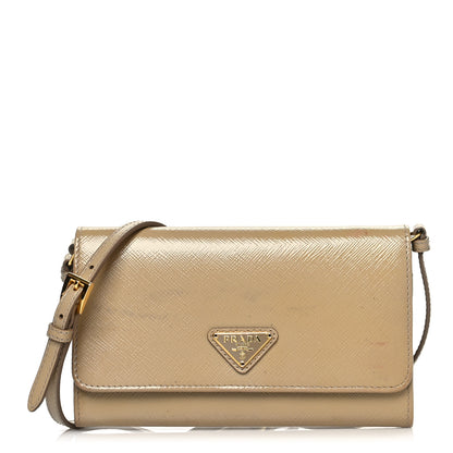 Prada Saffiano Vernice Metal Flap Wallet With Strap Sabbia 1 of 17