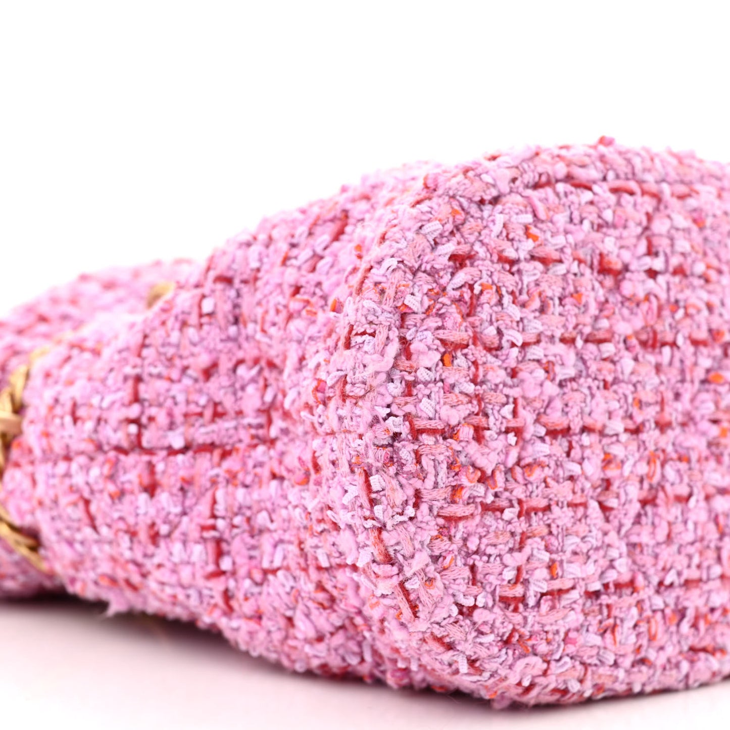 Tweed Enamel Quilted Pending CC Bucket Drawstring Bag Light Purple Pink Red