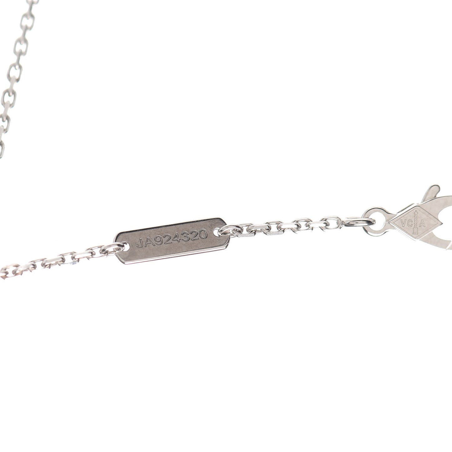 18K White Gold Diamond Guilloche Vintage Alhambra Pendant Necklace