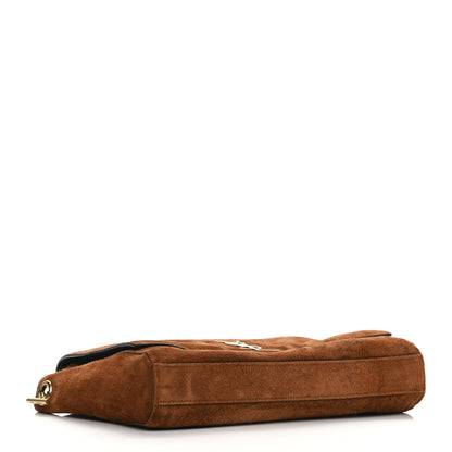 Saint Laurent Calfskin Crocodile Embossed Suede Medium Reversible Monogram Kate Satchel Military Taupe 7 of 19