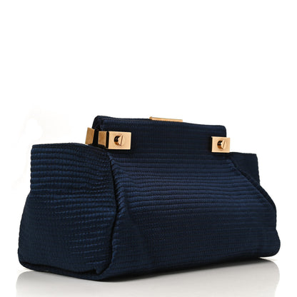 Lanvin Satin Quilted Trilogy Clutch Navy 4 of 13