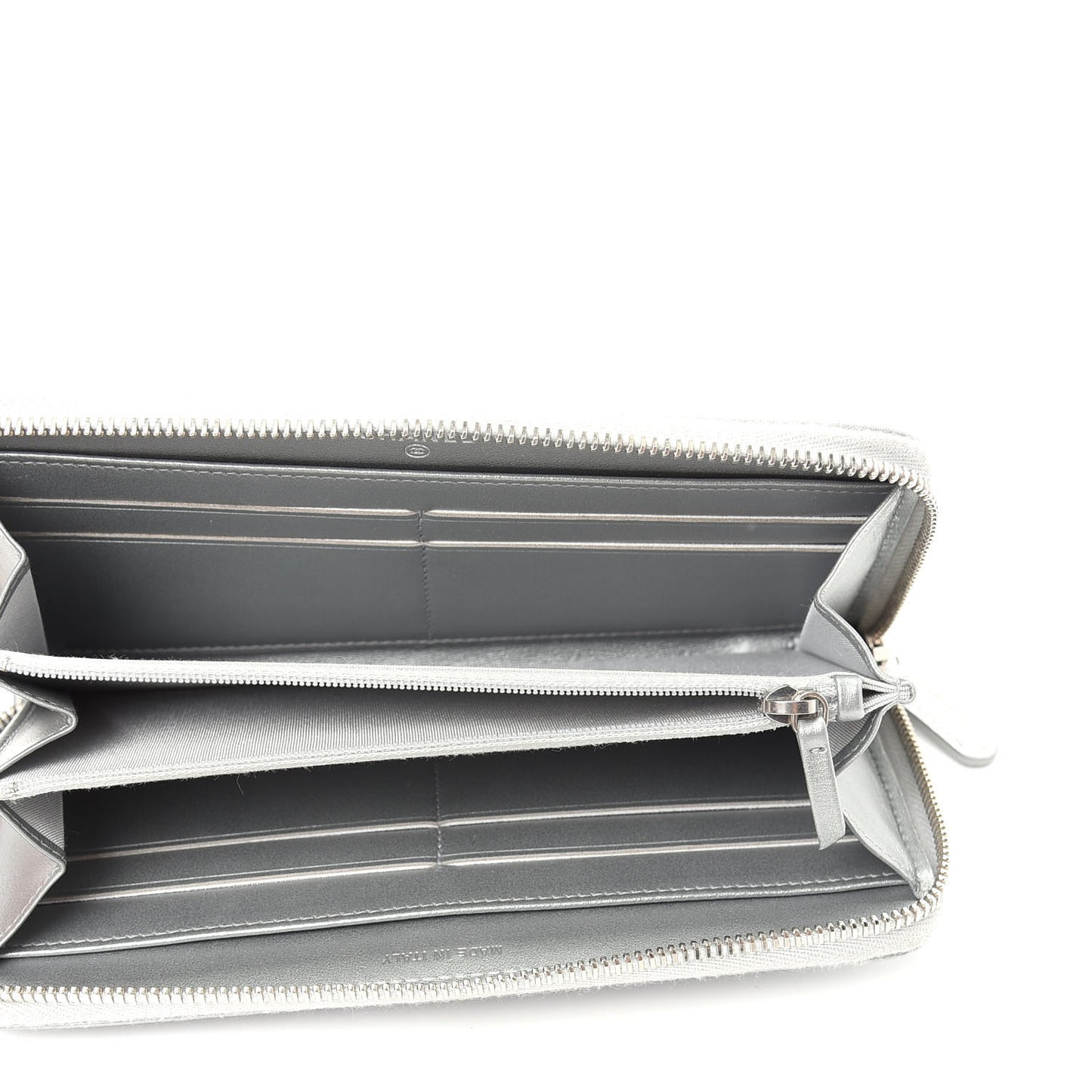 Metallic Lambskin Camellia Crystal Large Gusset Zip Around Wallet Silver