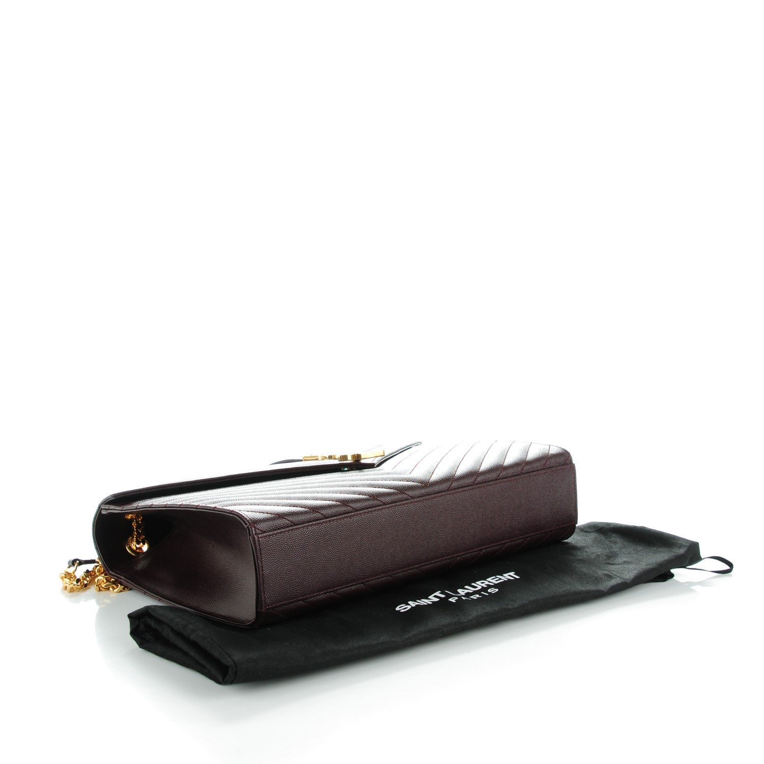 Saint Laurent Grain De Poudre Matelasse Chevron Large Monogram Satchel Burgundy 4 of 7