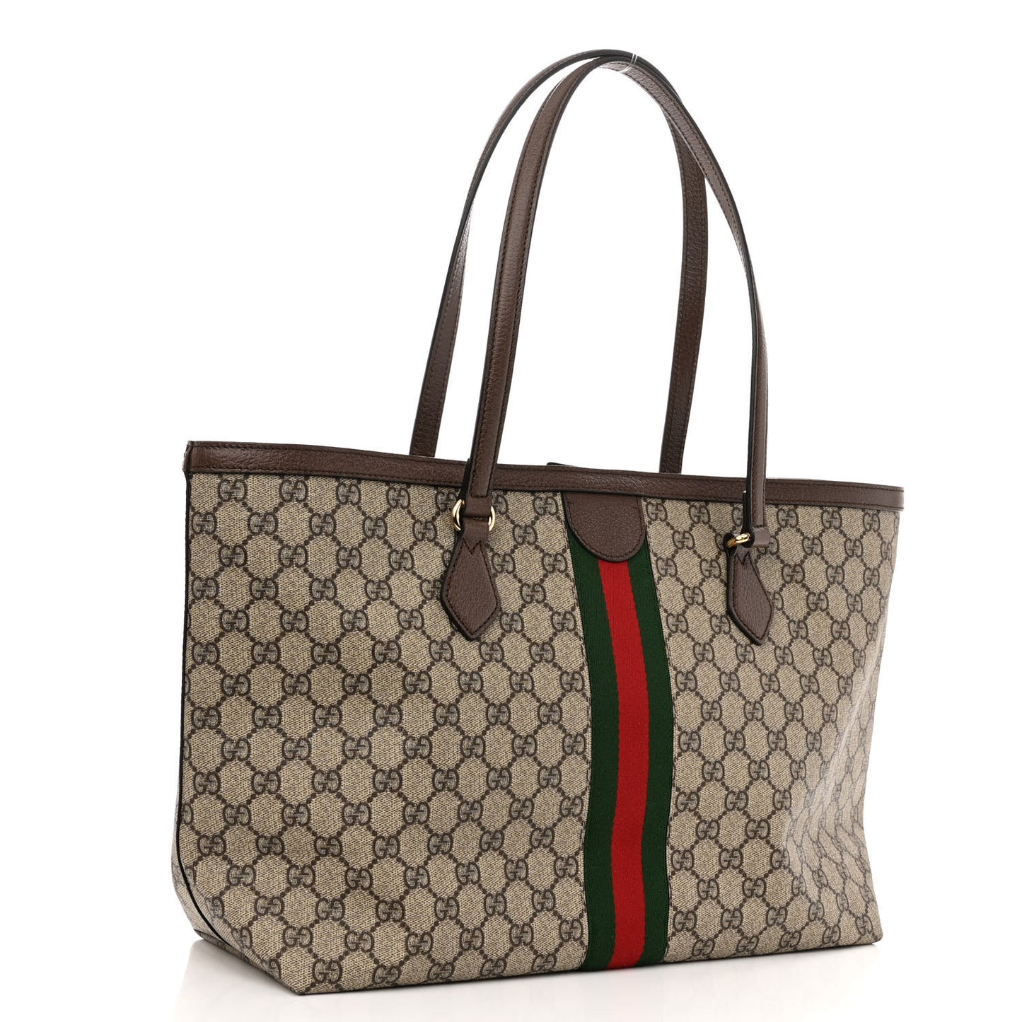 GG Supreme Monogram Textured Calfskin Web Medium Ophidia Shopping Tote Beige Ebony New Acero