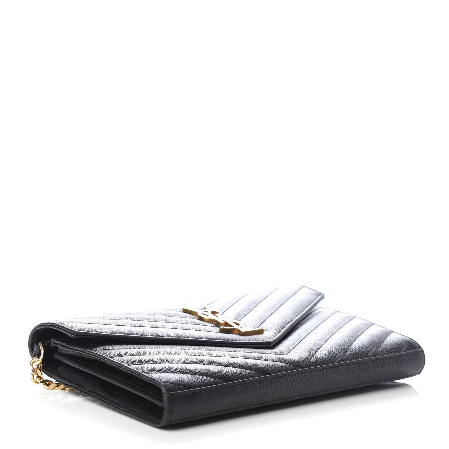 Grain De Poudre Matelasse Chevron Monogram Chain Wallet Black