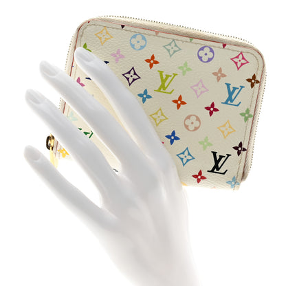 Louis Vuitton Monogram Multicolor Zippy Coin Purse Wallet White Litchi 2 of 8