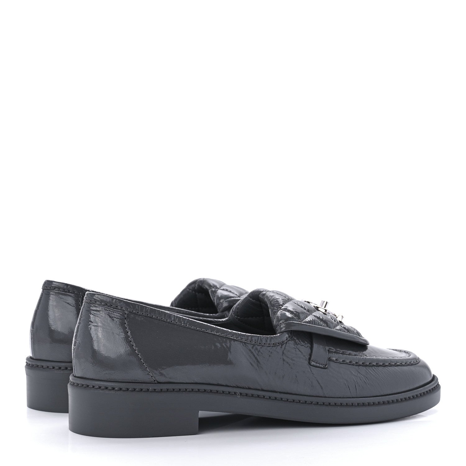 Chanel Crumpled Shiny Lambskin Quilted CC Turnlock Loafers 40.5 Dark Grey 4 of 10