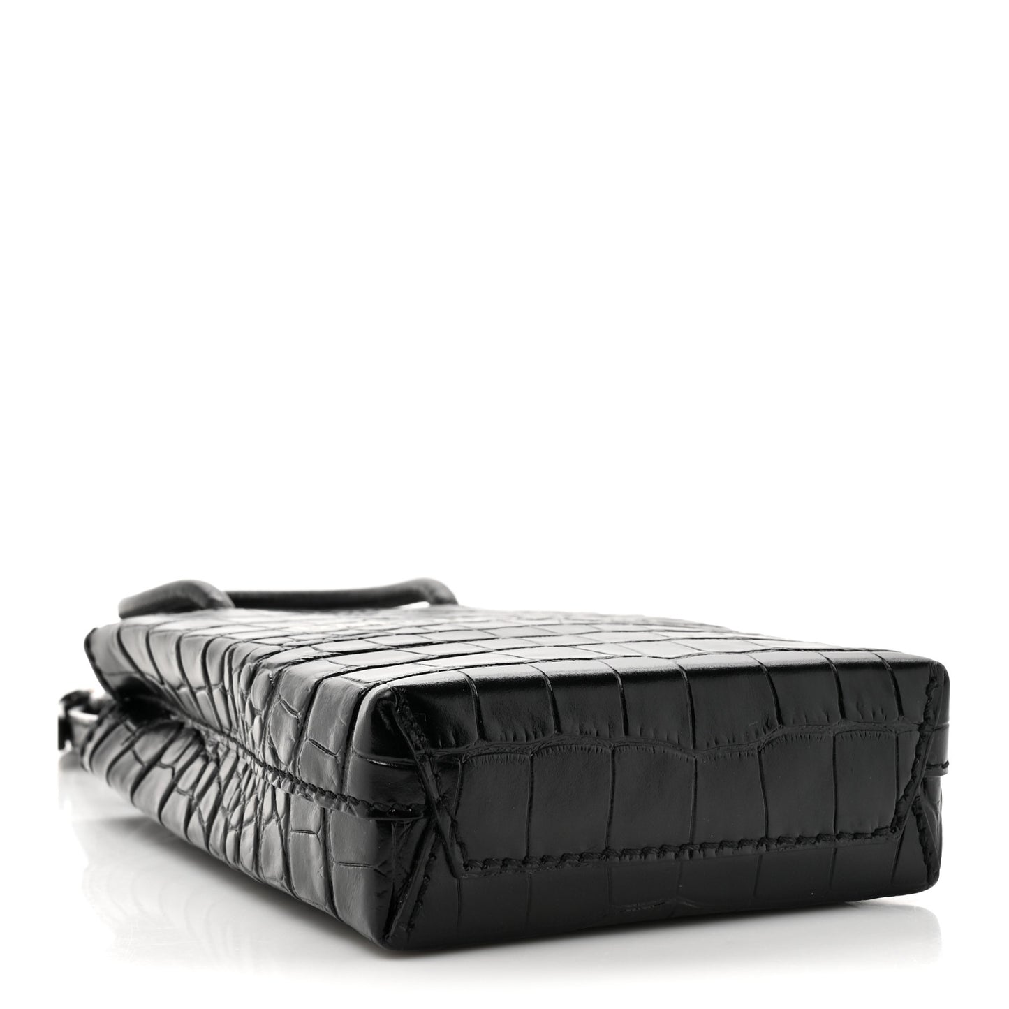 Calfskin Crocodile Embossed Logo Shopping Phone Holder Bag Black