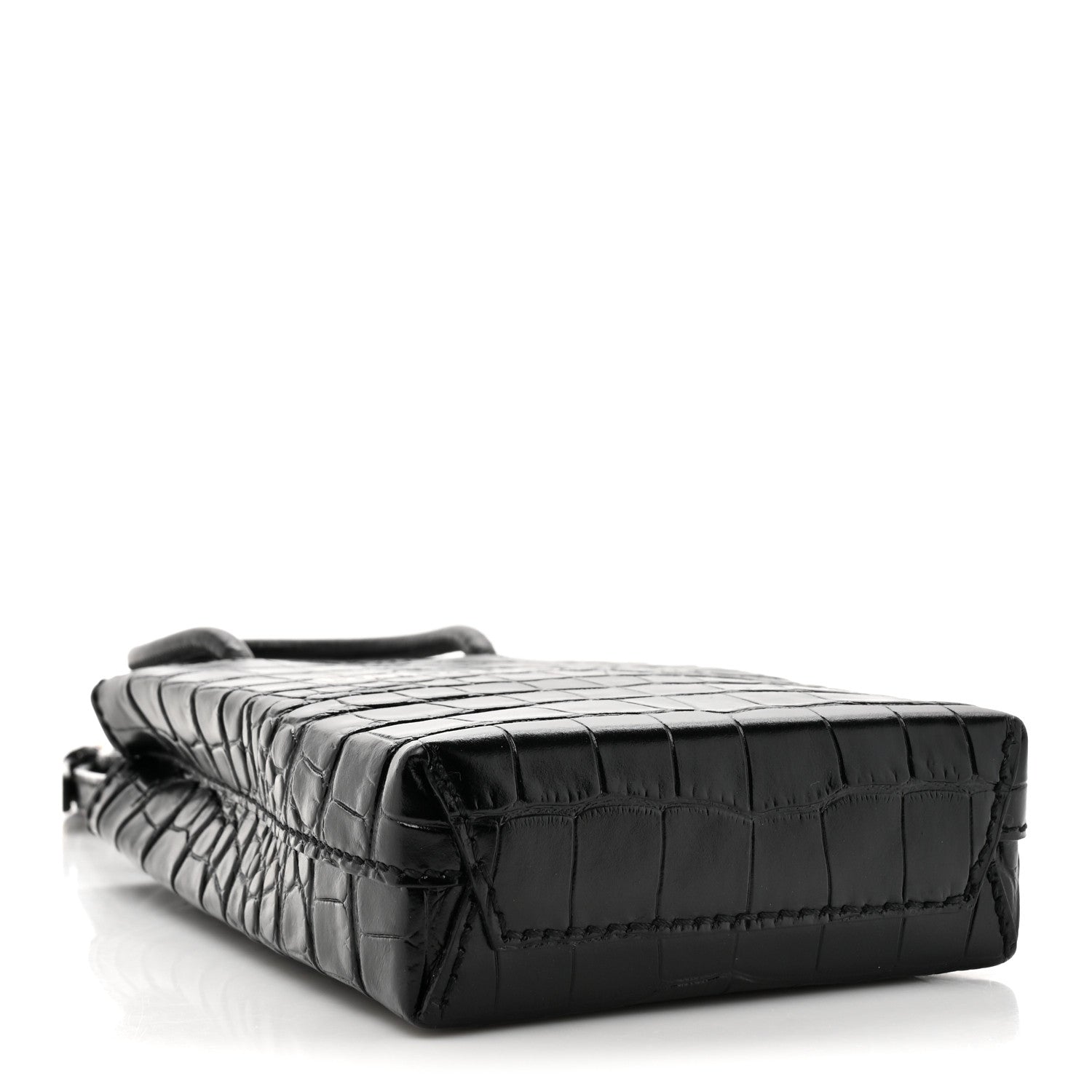 Balenciaga Calfskin Crocodile Embossed Logo Shopping Phone Holder Bag Black 4 of 10