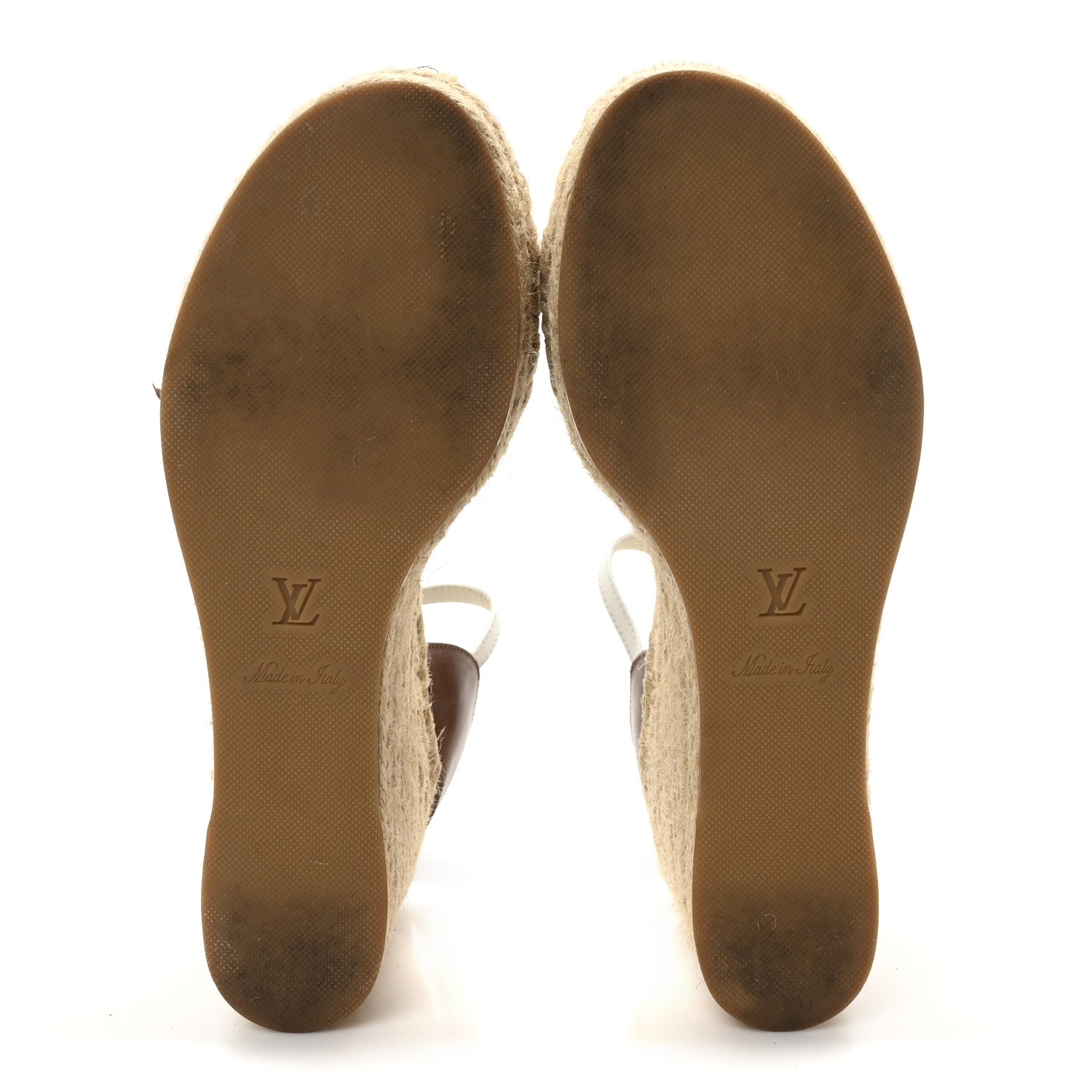 Louis Vuitton Calfskin Spring Hill Espadrille Wedge Sandals 39.5 White Brown 6 of 8