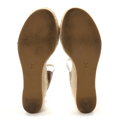 Louis Vuitton Calfskin Spring Hill Espadrille Wedge Sandals 39.5 White Brown 6 of 8