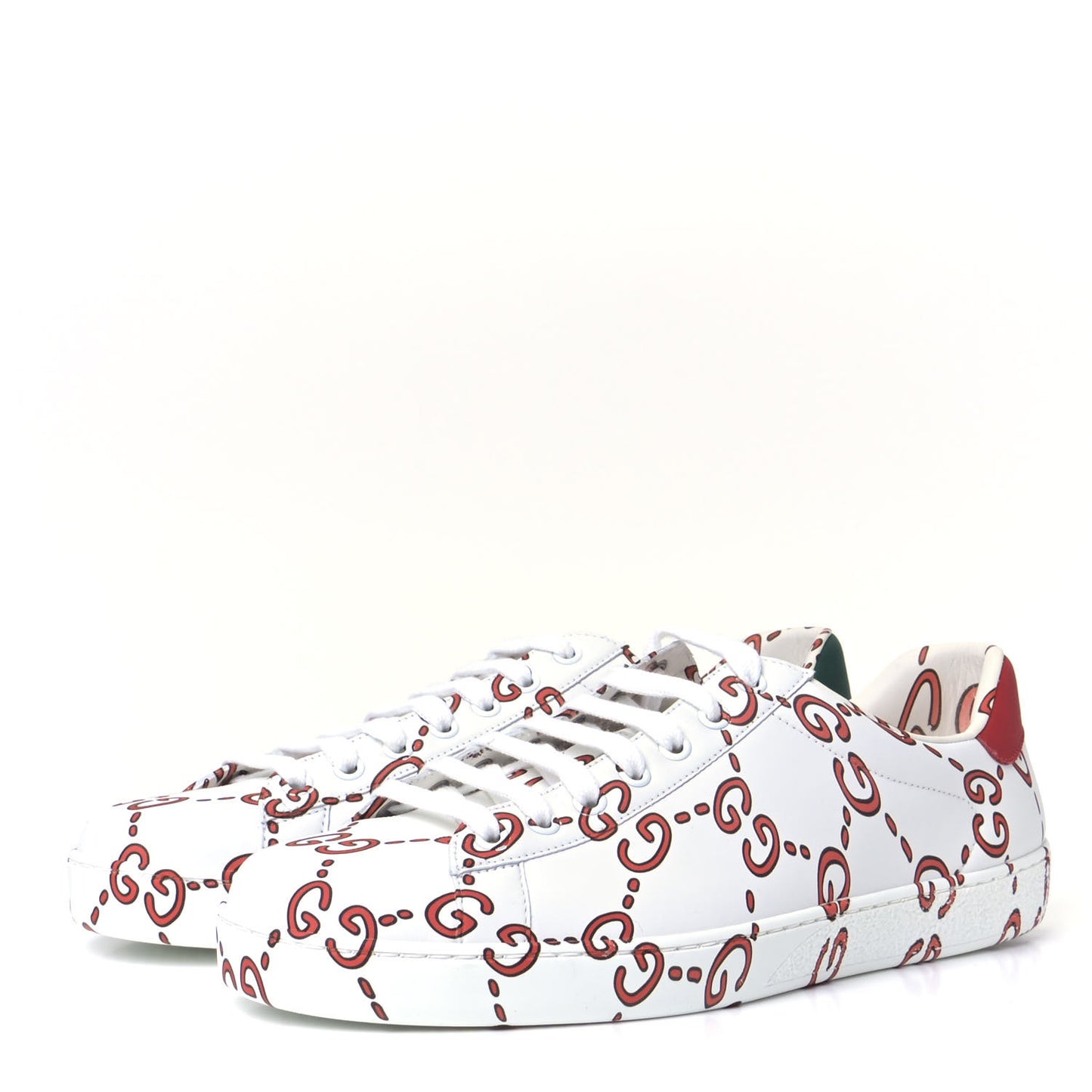 Calfskin GucciGhost Print Mens Ace Sneakers 8 White Hibiscus Red