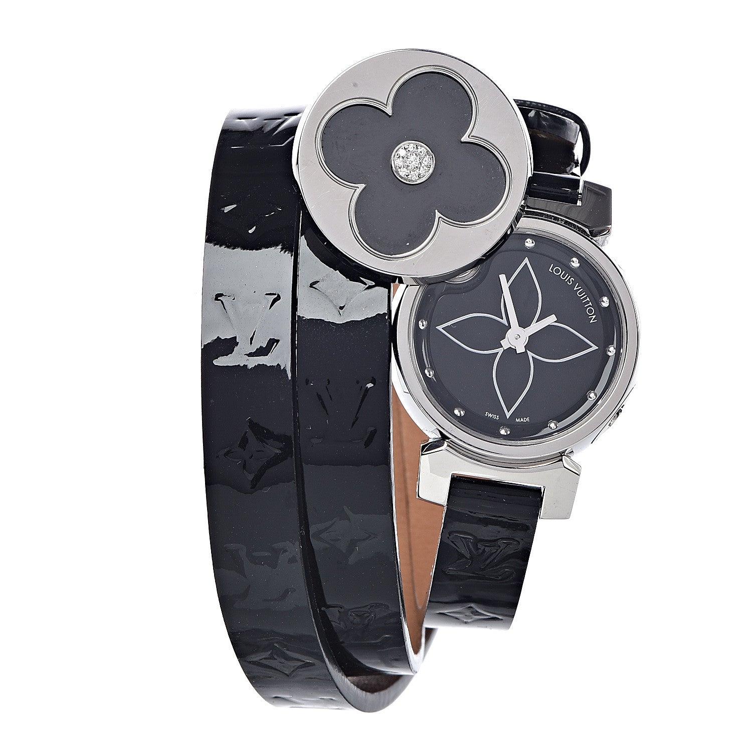 Louis Vuitton Stainless Steel Vernis 22mm Tambour Bijou Secret Quartz Watch Black 1 of 13