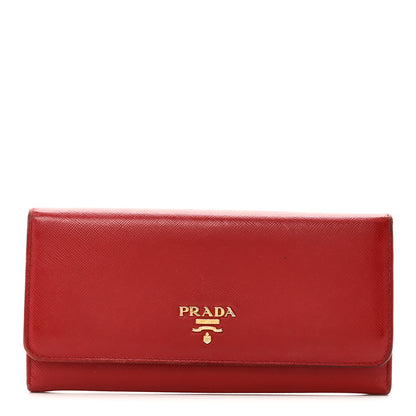Prada Saffiano Metal Continental Flap Wallet Fuoco 1 of 9