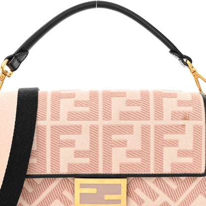 Fendi Canvas Vitello King FF Embroidered Baguette Rosa Quarzo Black 7 of 11
