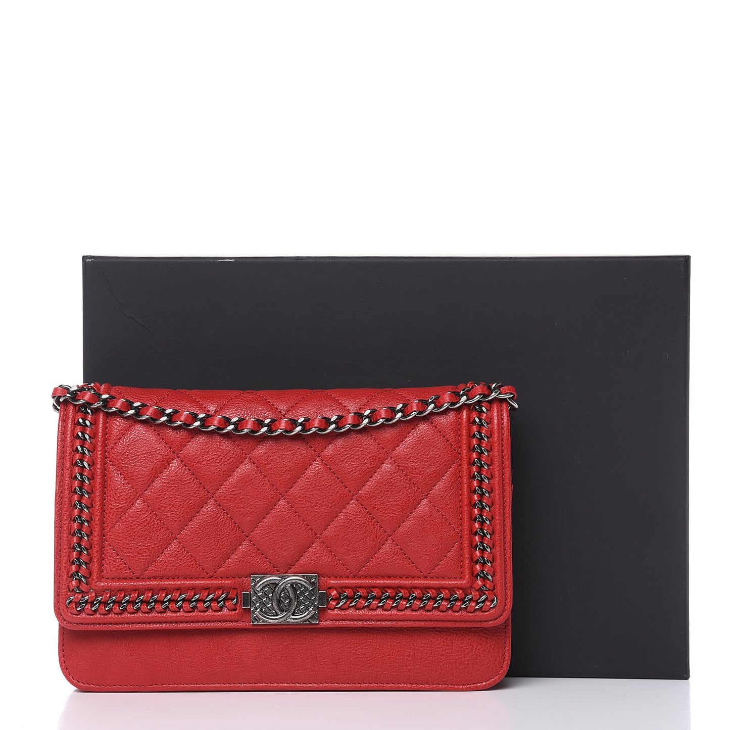 Calfskin Quilted Chain Around Boy Wallet On Chain WOC Red