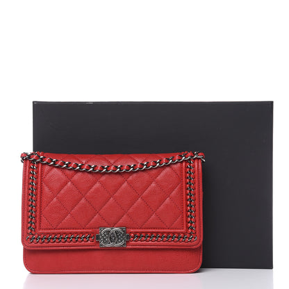 Chanel Calfskin Quilted Chain Around Boy Wallet On Chain WOC Red 13 of 13