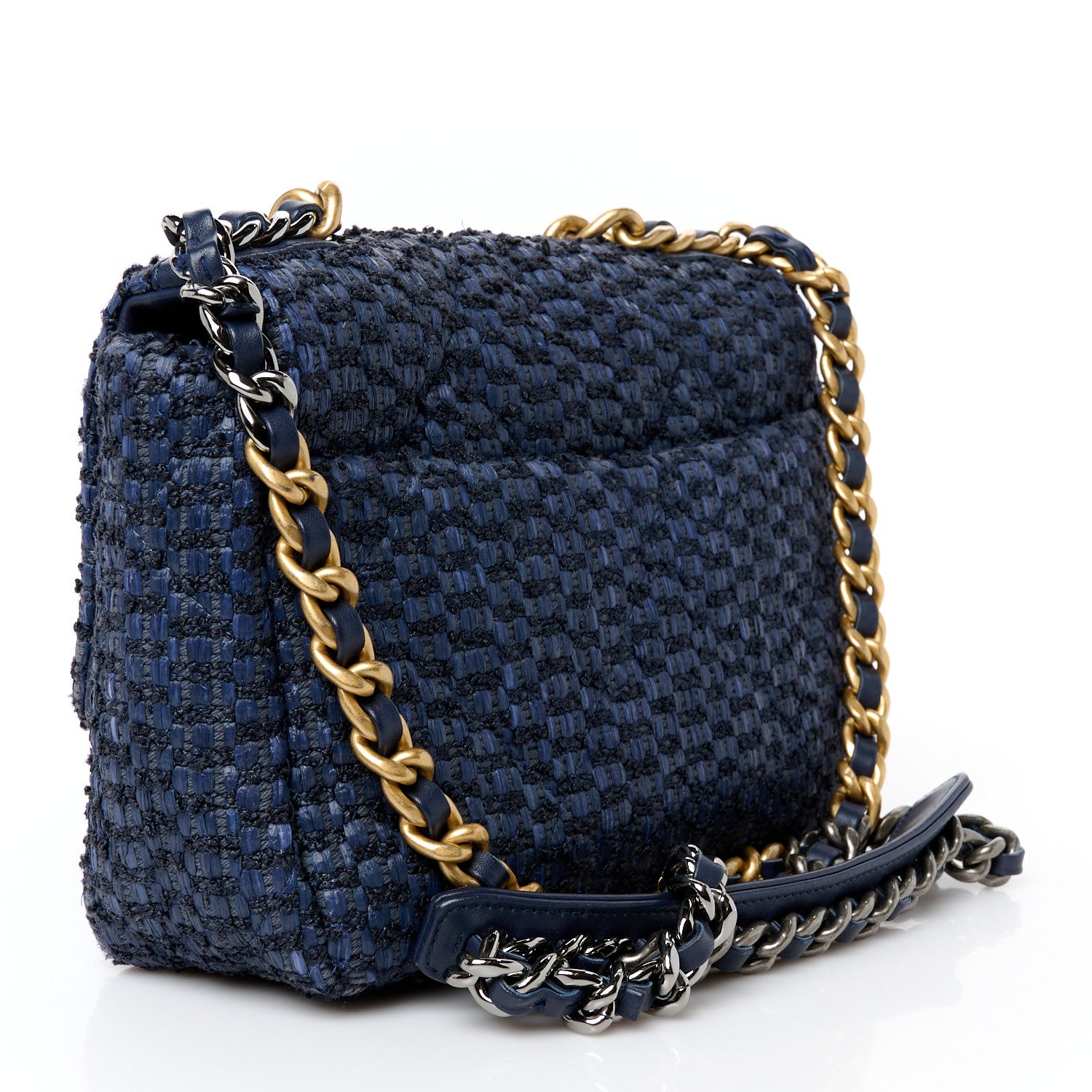 Chanel Raffia Tweed Quilted Medium Chanel 19 Flap  Navy 3 of 10