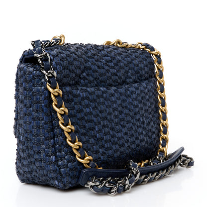 Chanel Raffia Tweed Quilted Medium Chanel 19 Flap  Navy 3 of 10