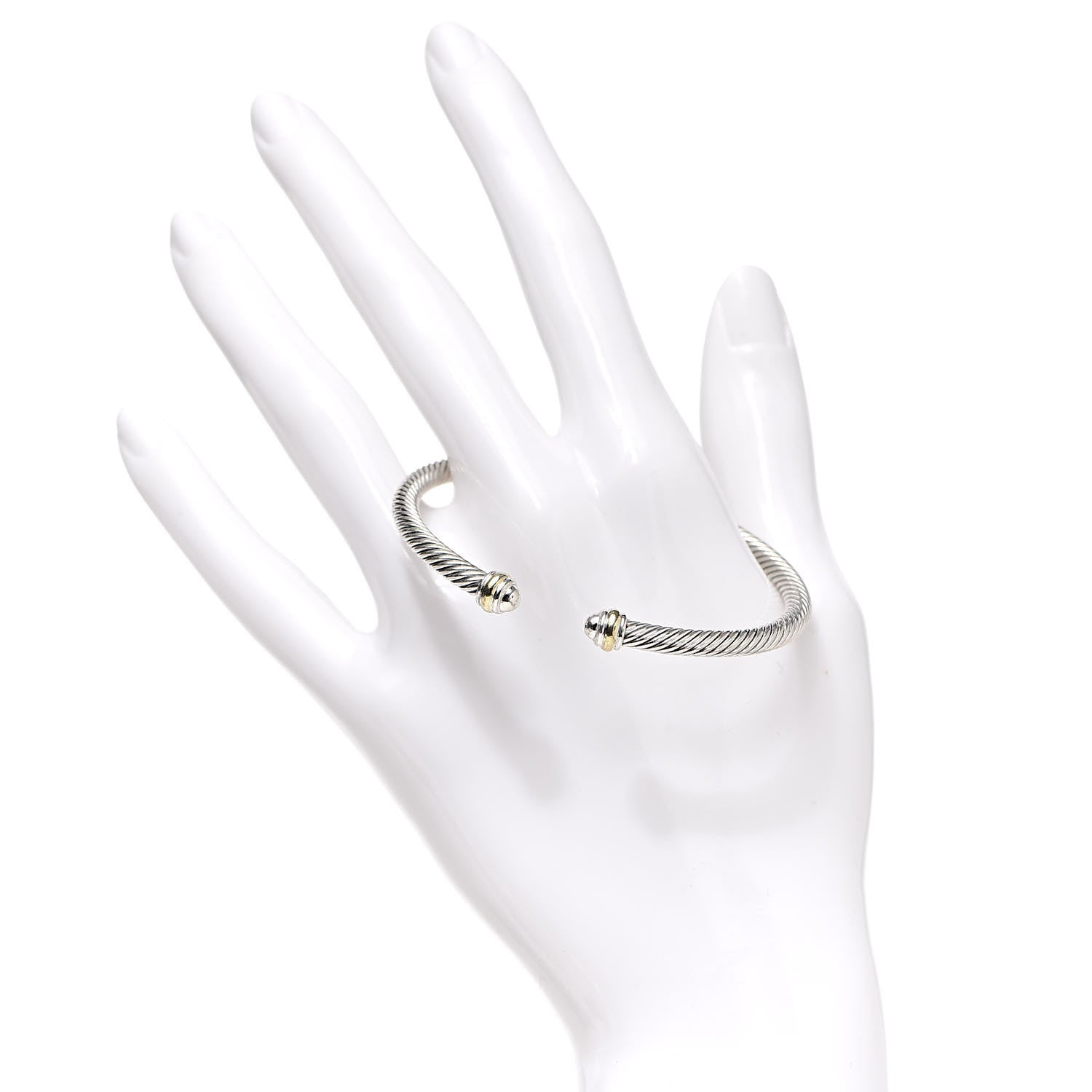 David Yurman Sterling Silver 18K Yellow Gold 4mm Cable Classics Bracelet 2 of 4