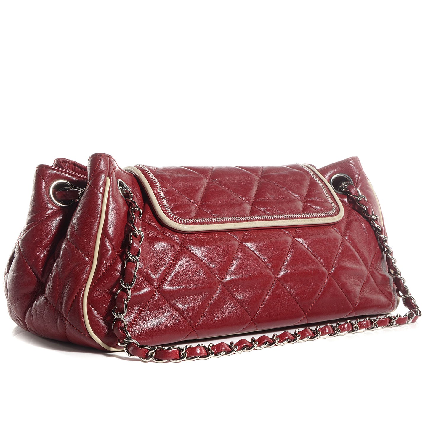 Lambskin Quilted East West Accordion Flap Red