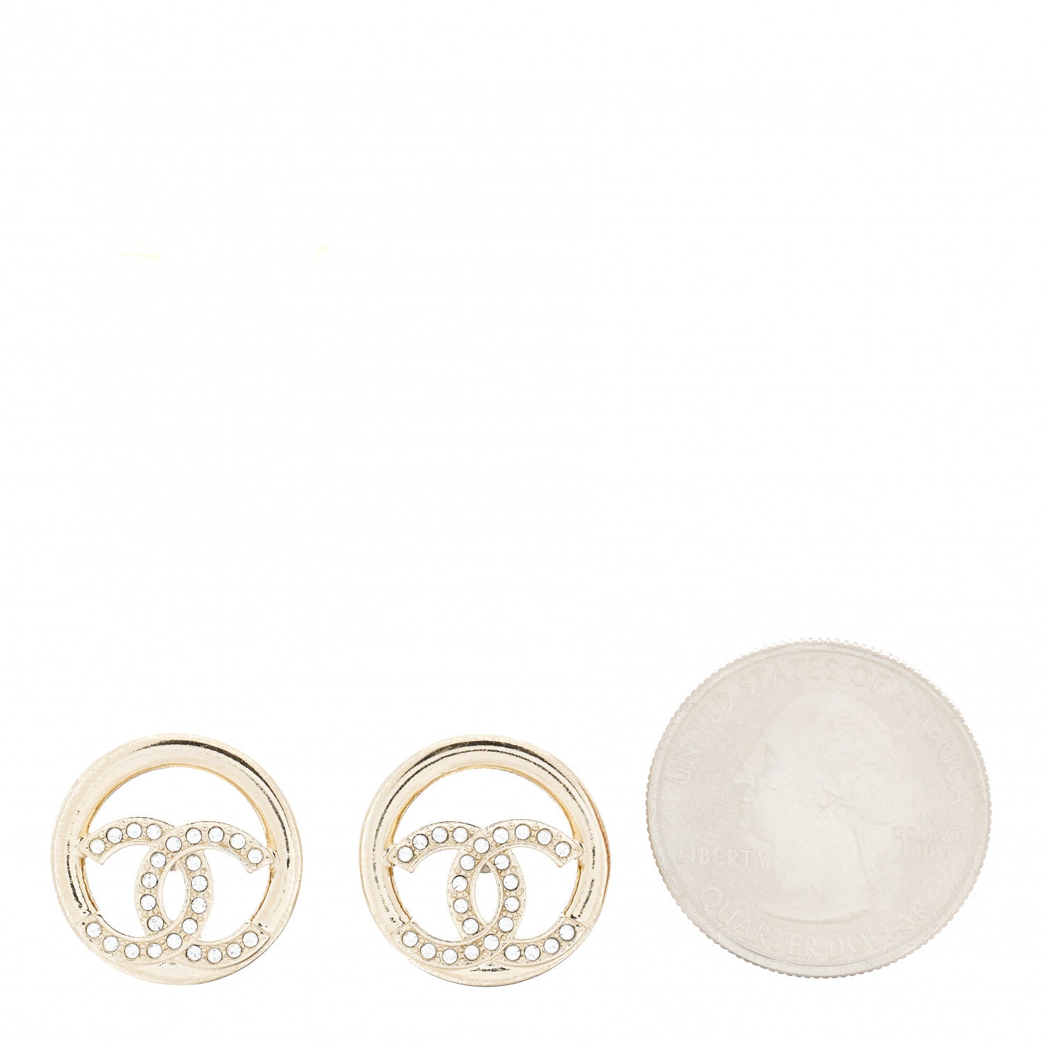 Chanel Crystal CC Round Earrings Gold 2 of 5