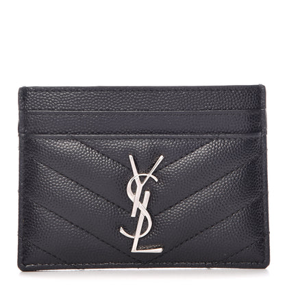 Saint Laurent Grain De Poudre Matelasse Chevron Monogram Credit Card Case Black 1 of 10