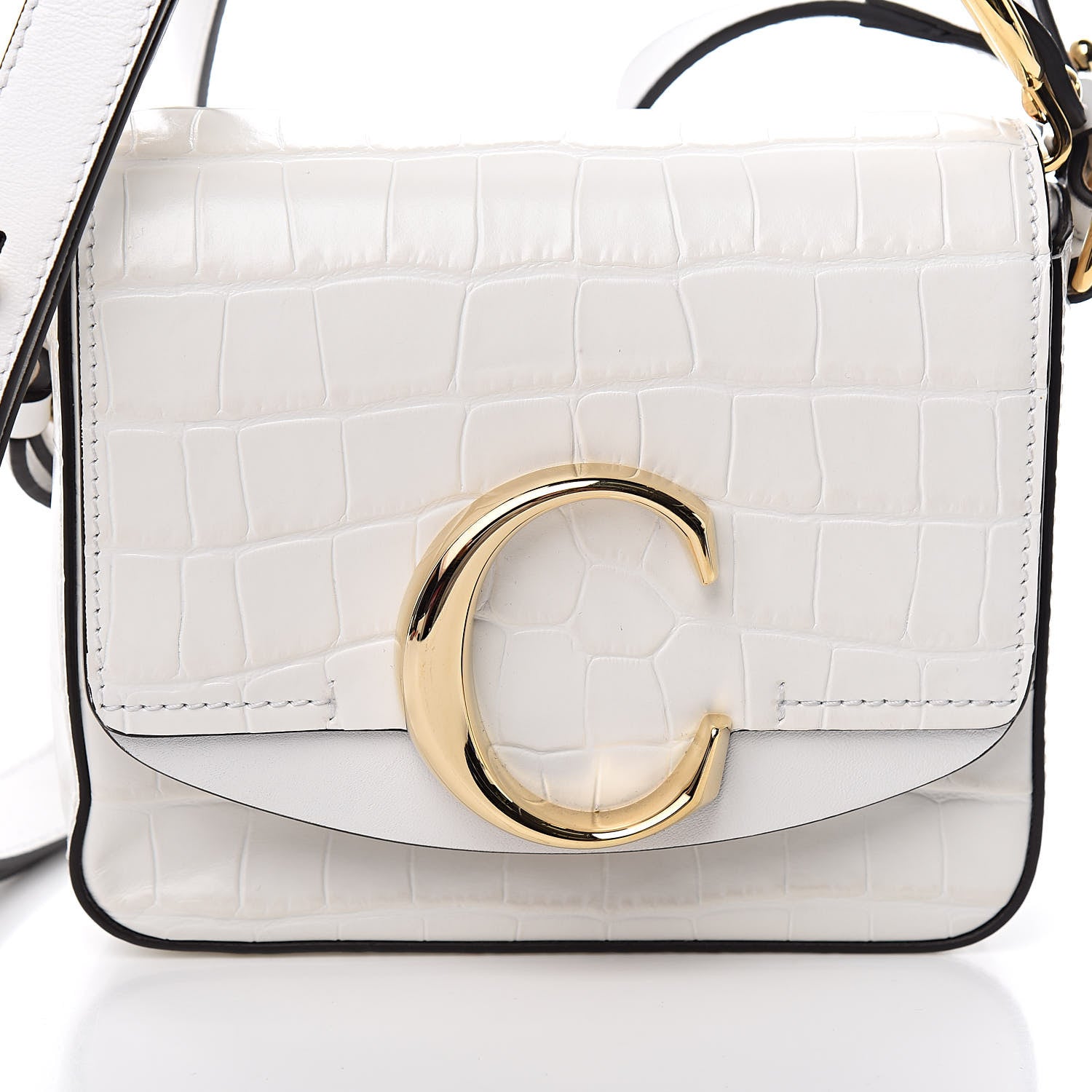 Chloe Calfskin Crocodile Embossed Mini C Double Carry Brilliant White 10 of 11