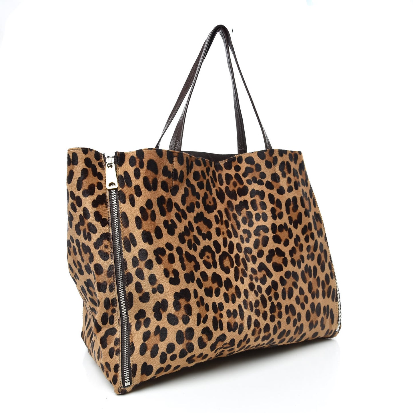 Calf Hair Leopard Print Zip Gusset Cabas