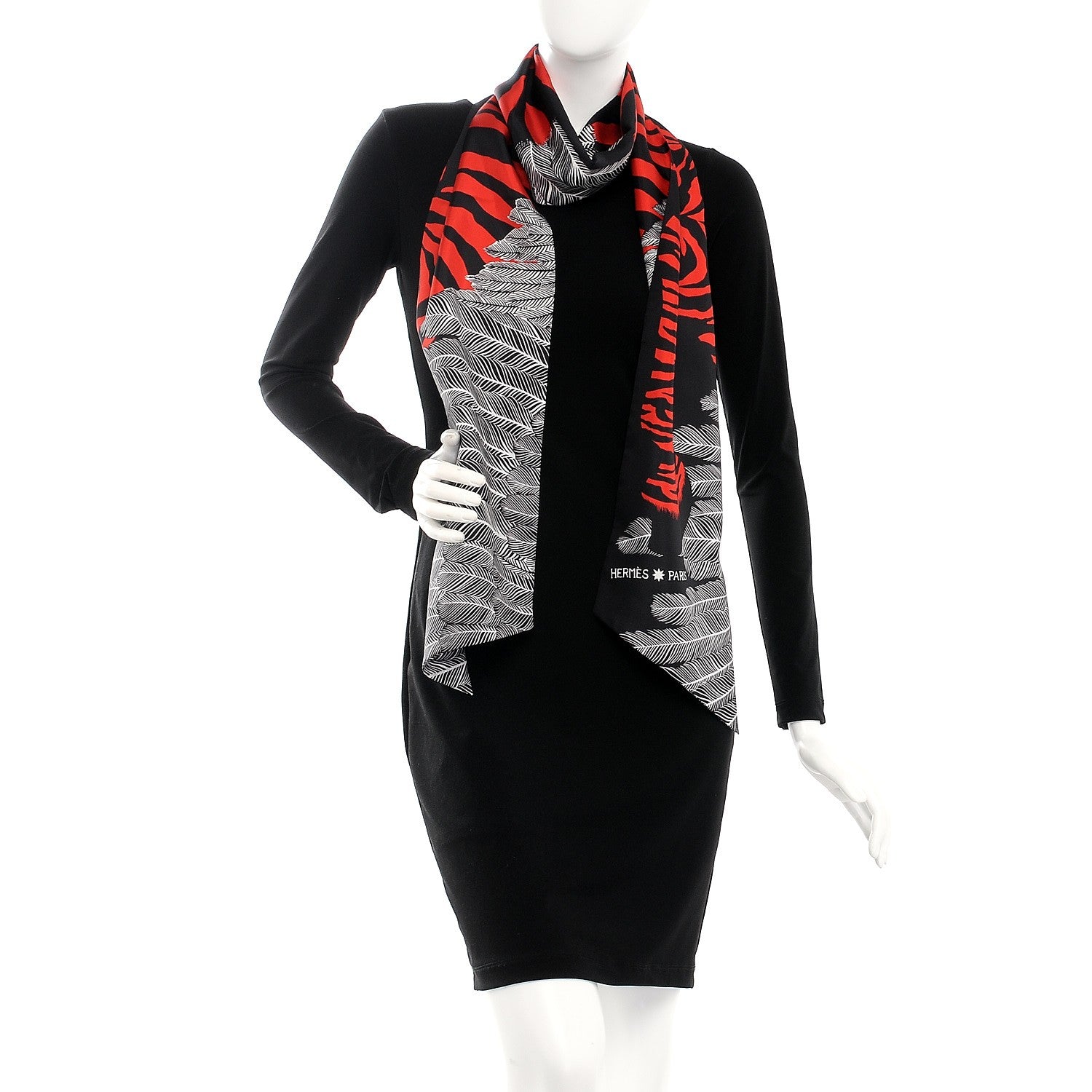 Hermes Silk Zebra Pegasus Maxi Twilly Noir Rouge Blanc 2 of 6