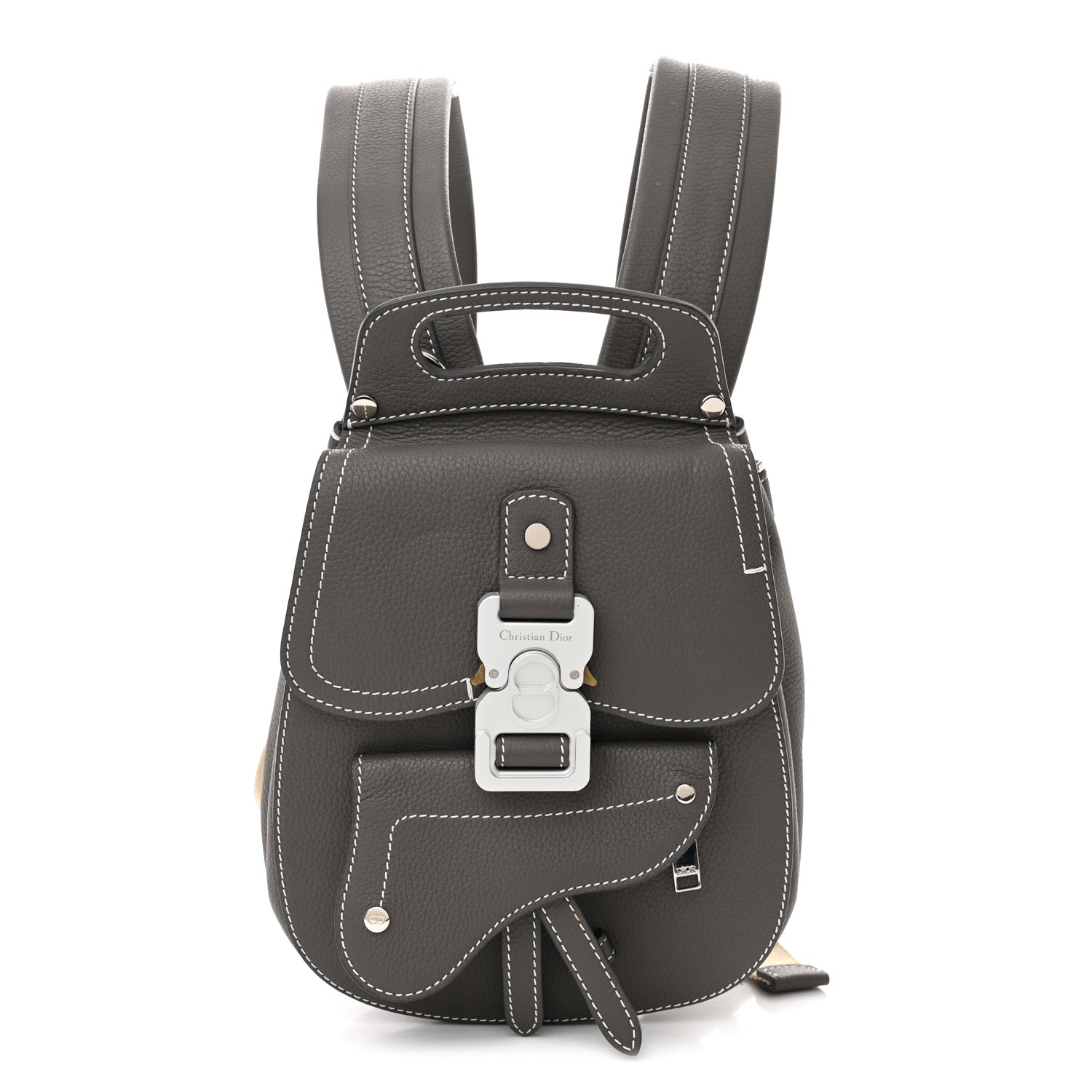 Christian Dior Grained Calfskin Mini Saddle Backpack Grey 1 of 11