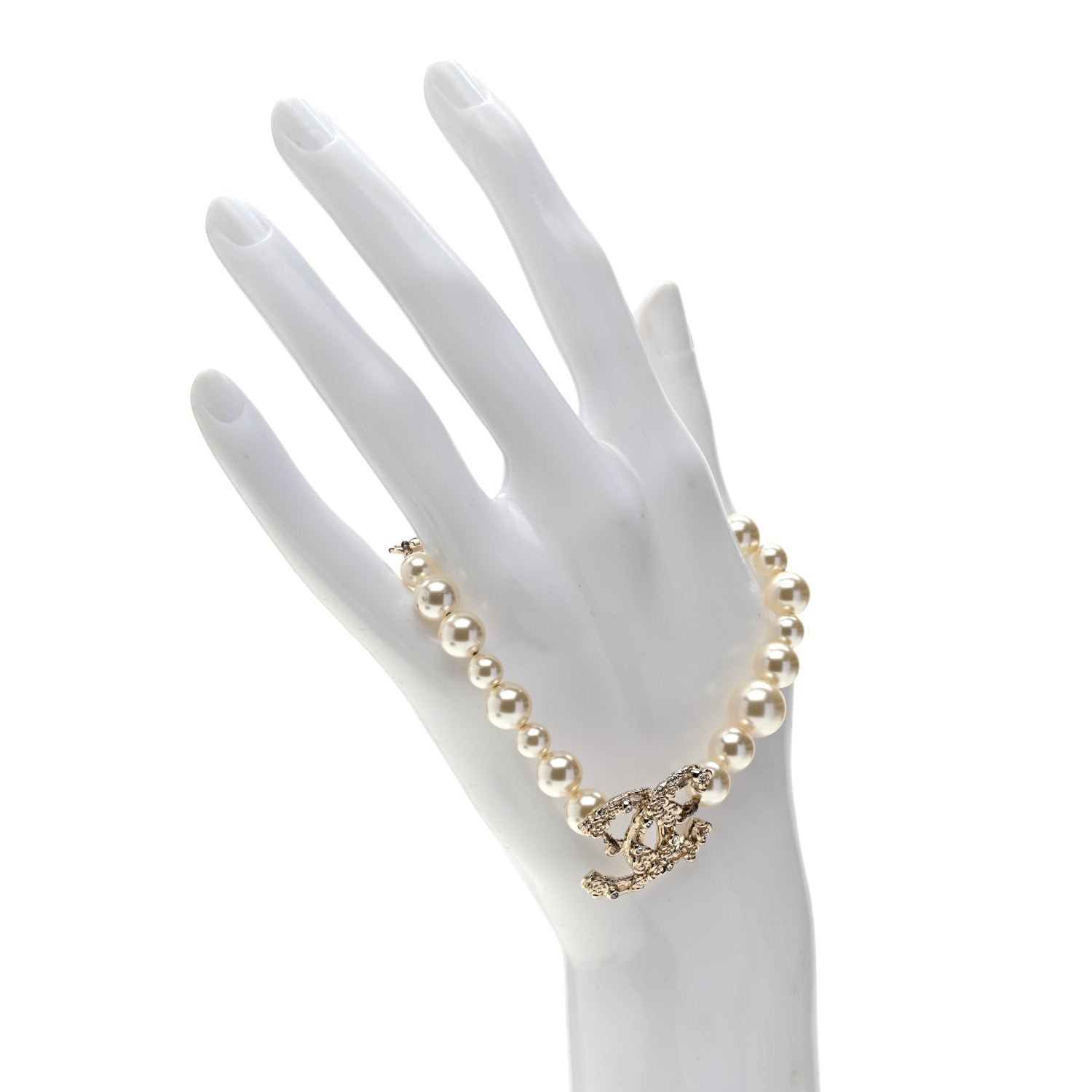 Chanel Pearl Crystal CC Camellia Bracelet Gold 2 of 5