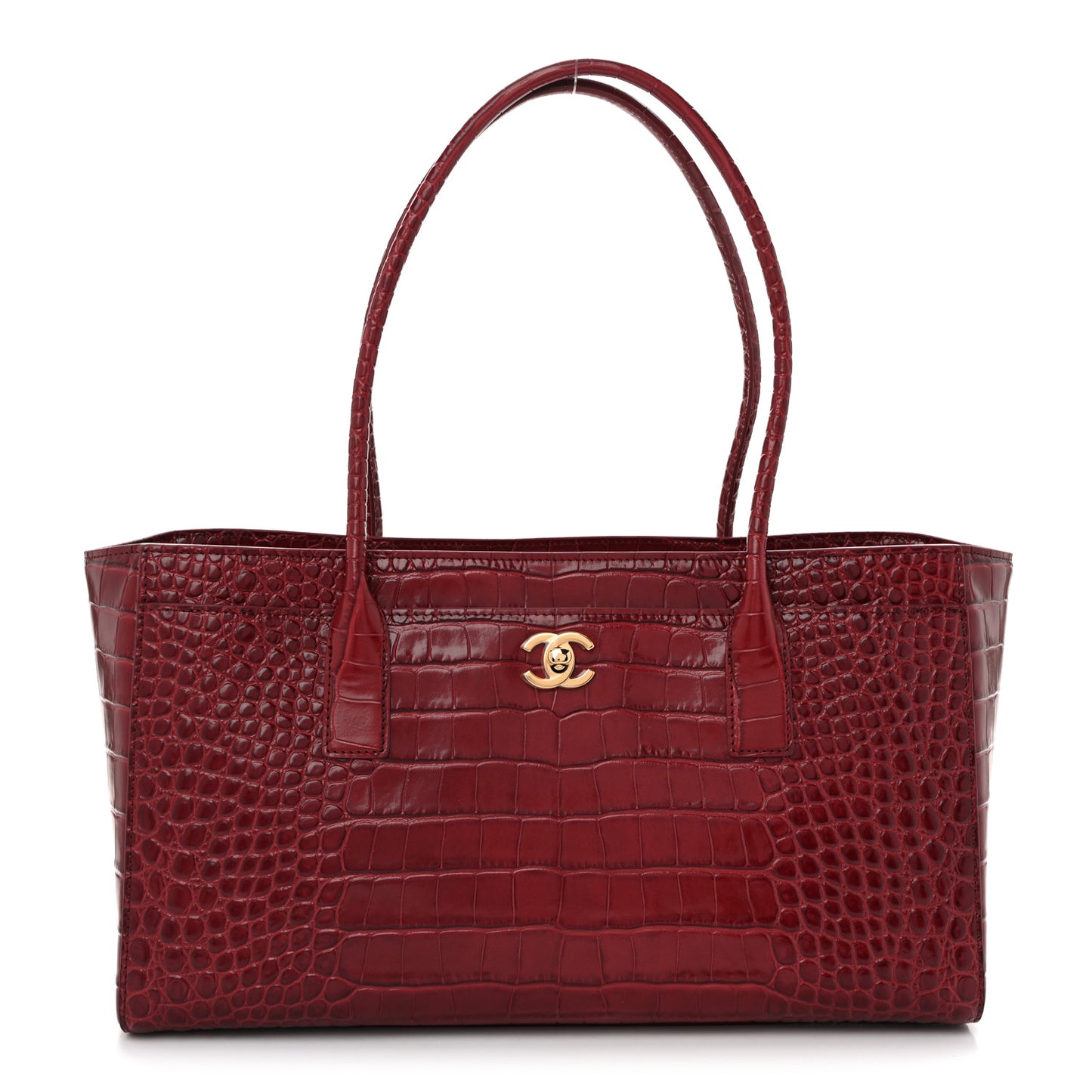 Calfskin Crocodile Embossed Archetype Small Shopping Tote Burgundy