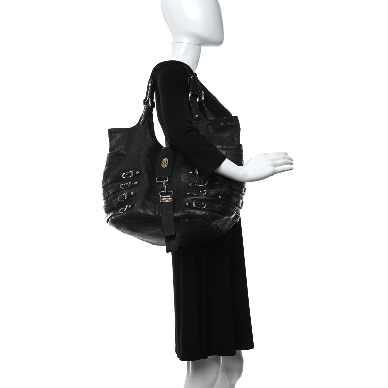 Jimmy Choo Biker Leather Elaphe Snakeskin Tote Black 2 of 15