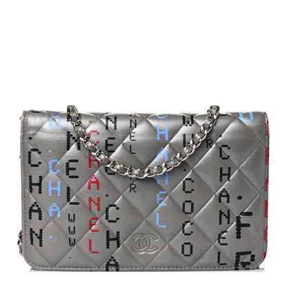 Chanel Metallic Lambskin Quilted Data Center Wallet On Chain WOC Silver 1 of 11
