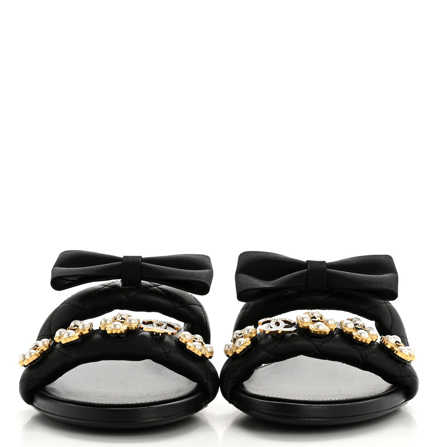 Chanel Lambskin Pearl Bow CC Mules 39 Black 3 of 10